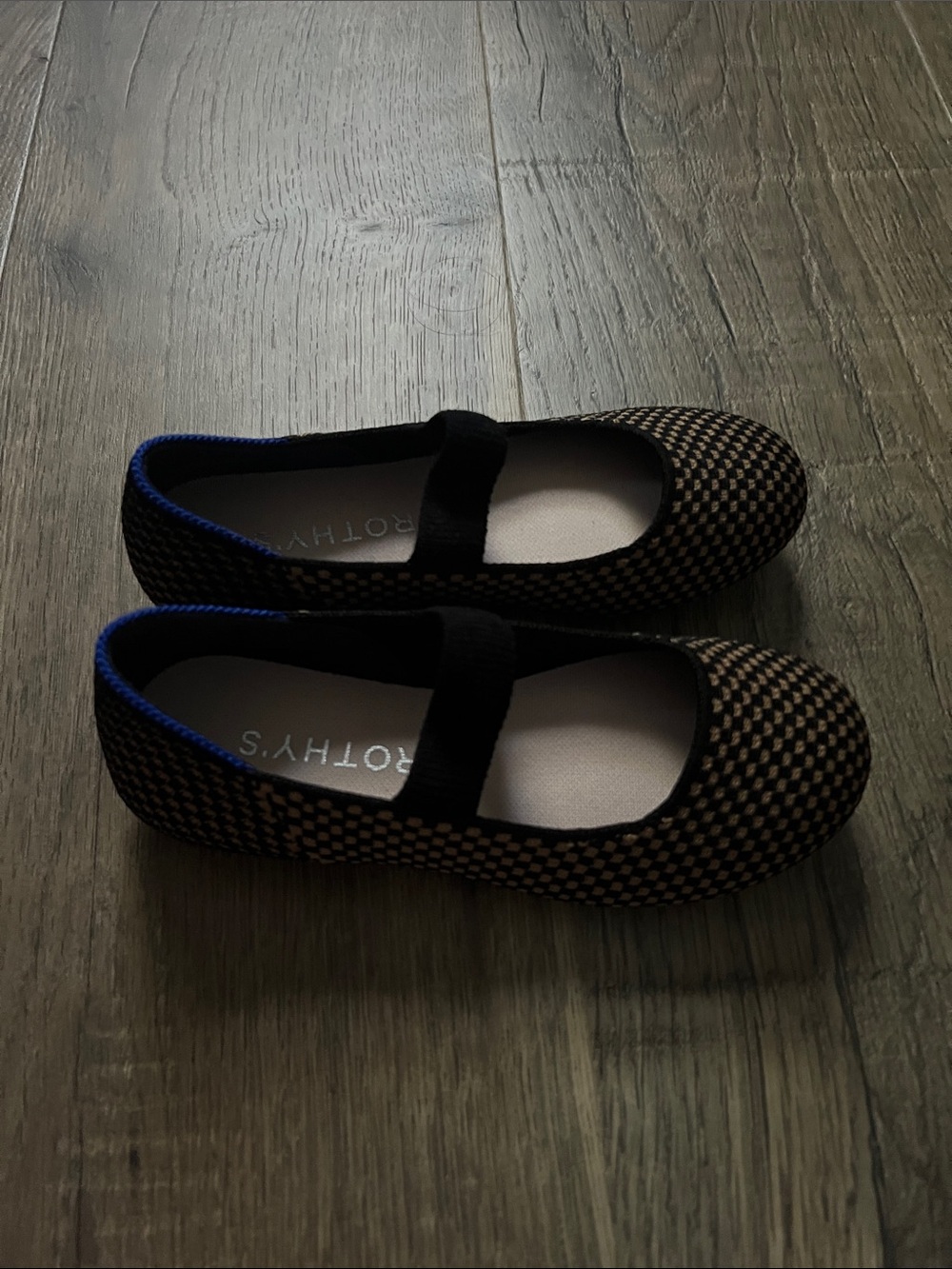 Rothy's Mary Jane Flats in Black and Tan Checker Knit